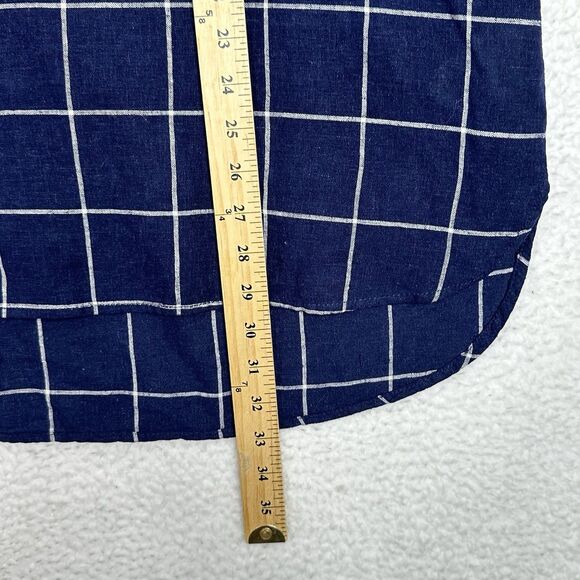 Tahari Blouse Womens 1X Navy White Windowpane Linen Blend Tunic Top Coastal - Picture 11 of 12